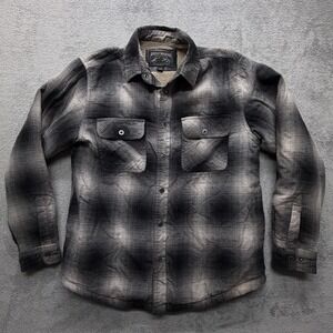 Grizzly Mountain Shirt Jacket Mens Large Gray Sherpa Lined Plaid Flannel Warm